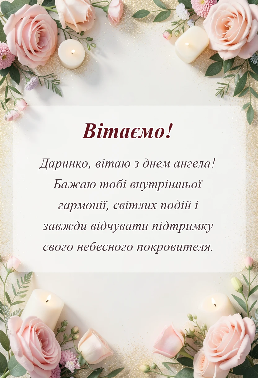 унікальна листівка - привітання з днем ангела дарини