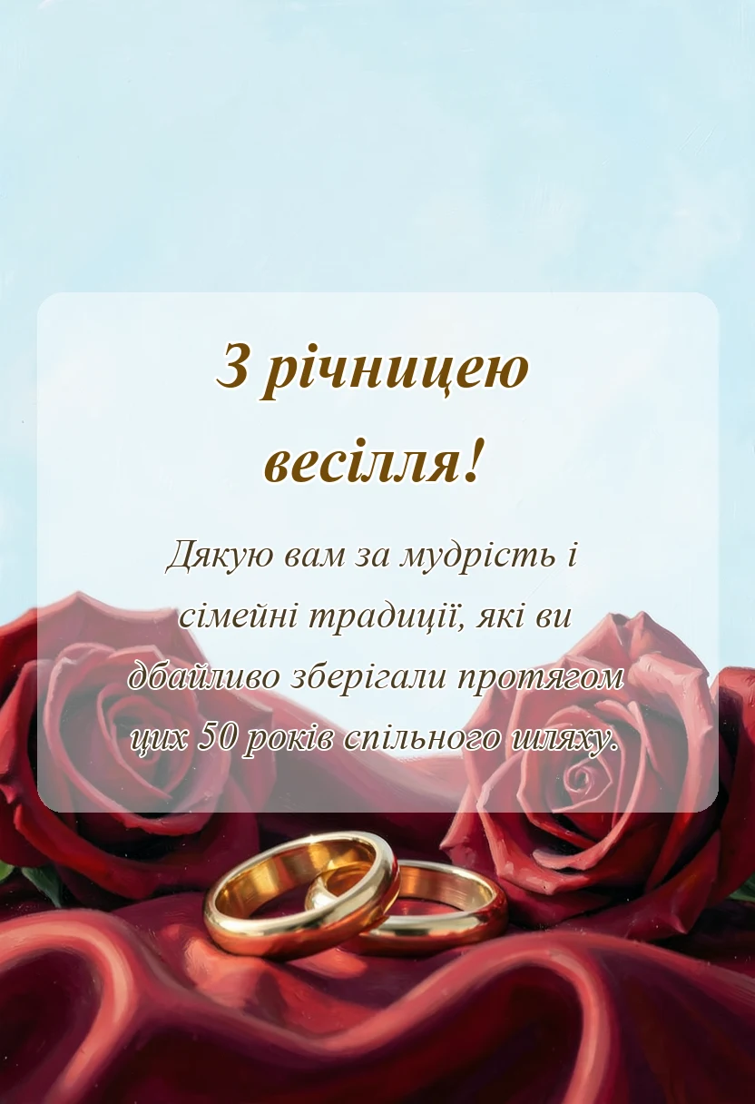 вітальна листівка - привітання з золотим весіллям батькам