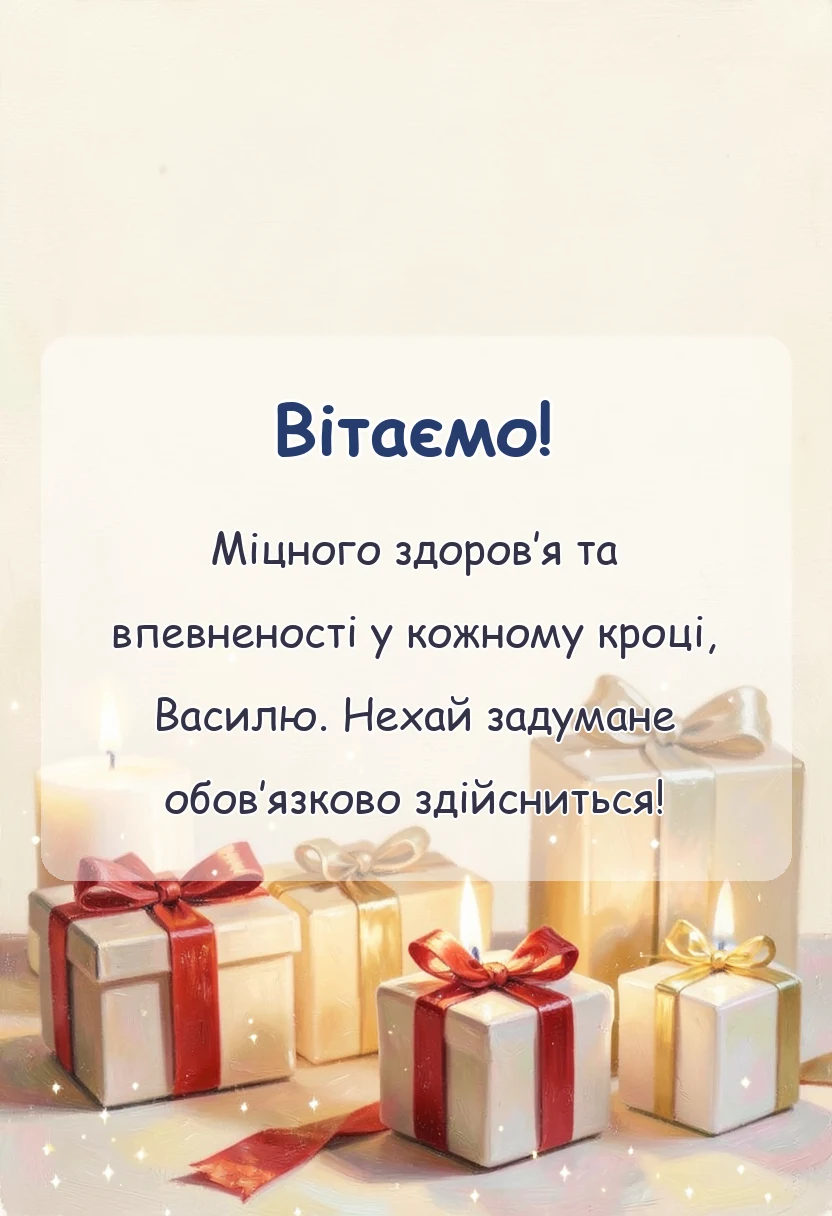красива листівка: привітання з василем