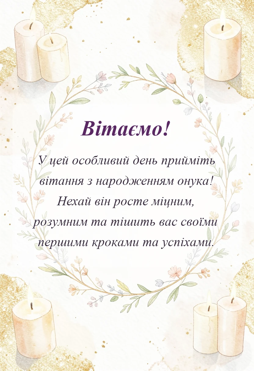 унікальна листівка - з народженням онука вітаю зі статусом бабусі