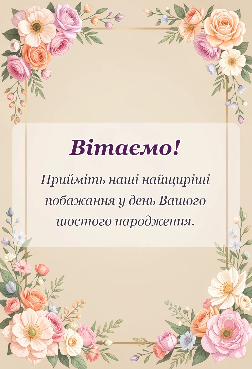 вітальна листівка - привітання з днем народження 6 років дівчинці
