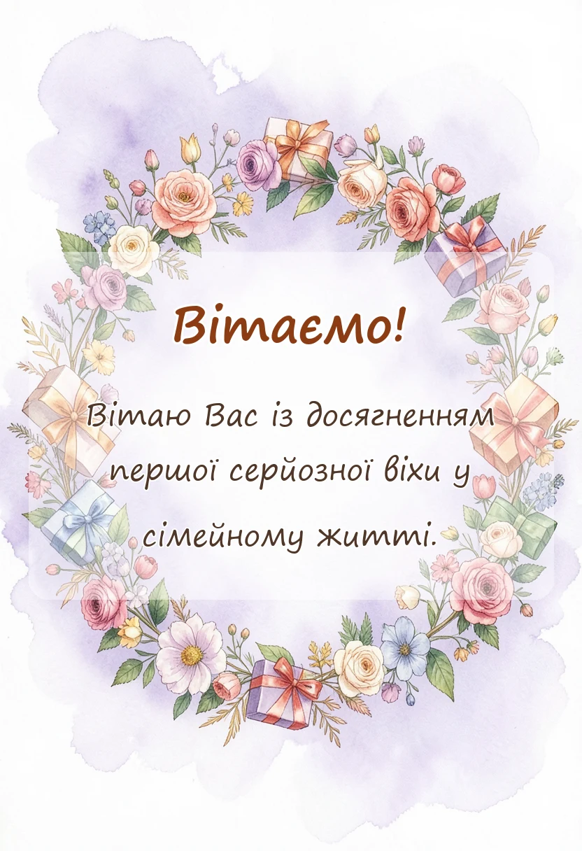 листівка з побажанням - привітання з річницею весілля 1 рік ситцеве весілля