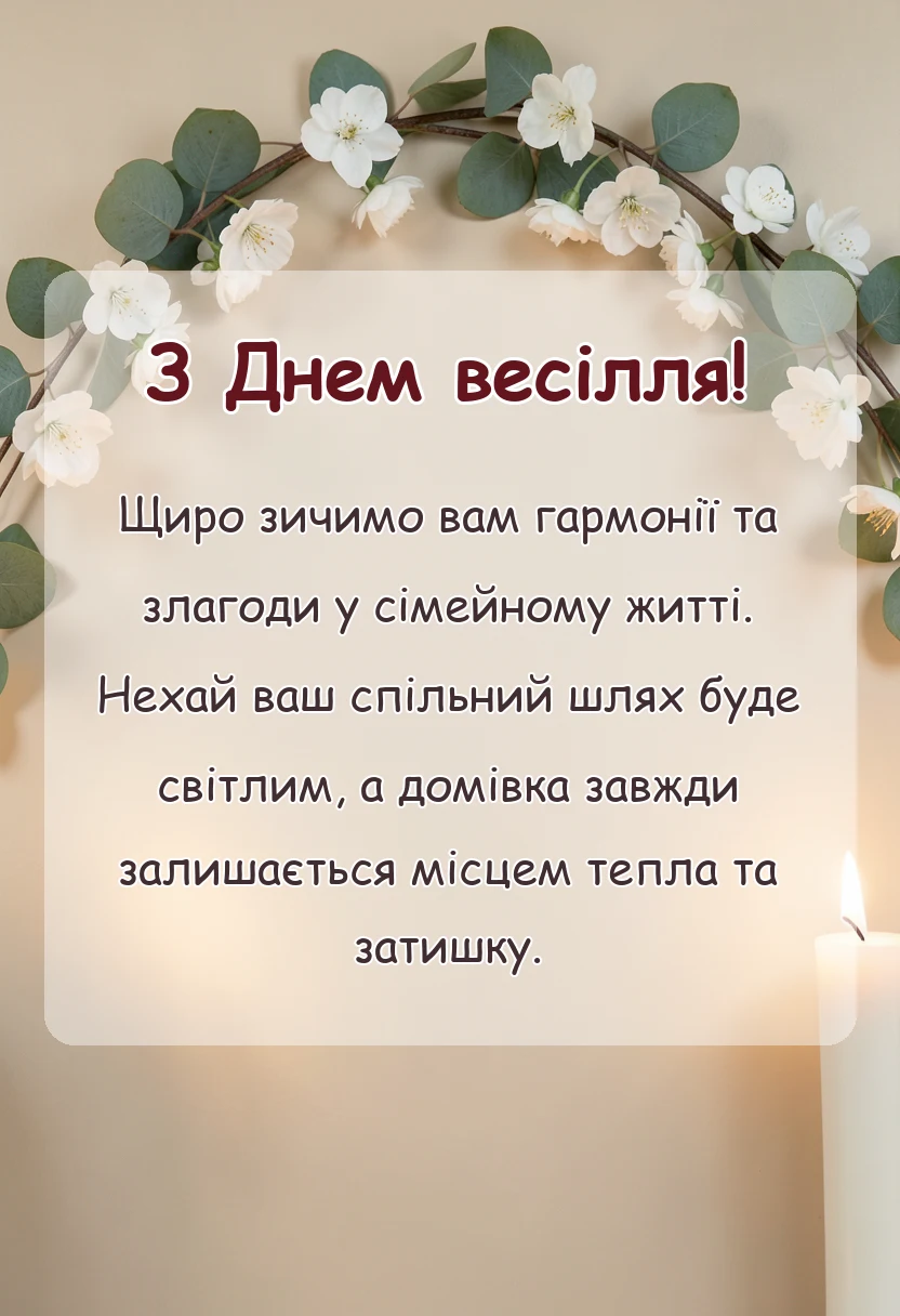 унікальна листівка - короткі привітання з весіллям