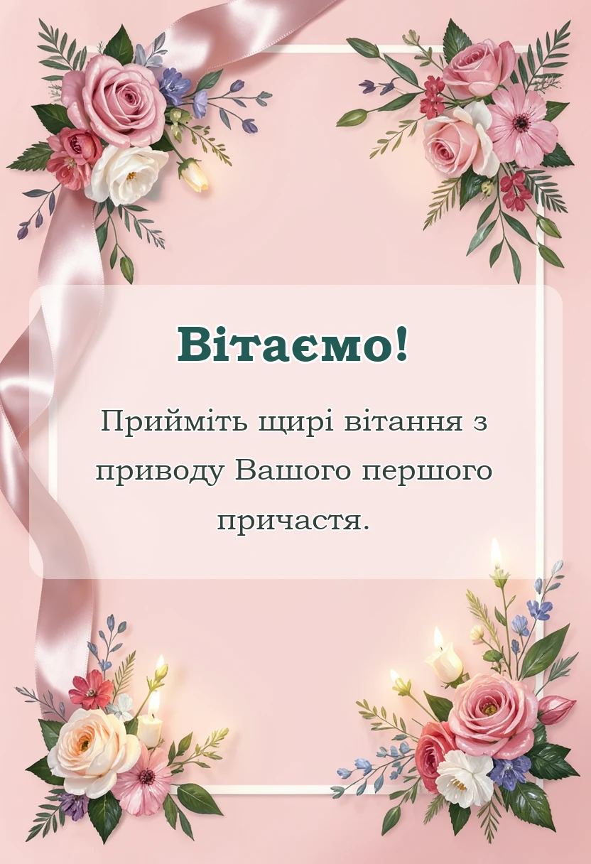 вітальна листівка - вітання з першим причастям своїми словами