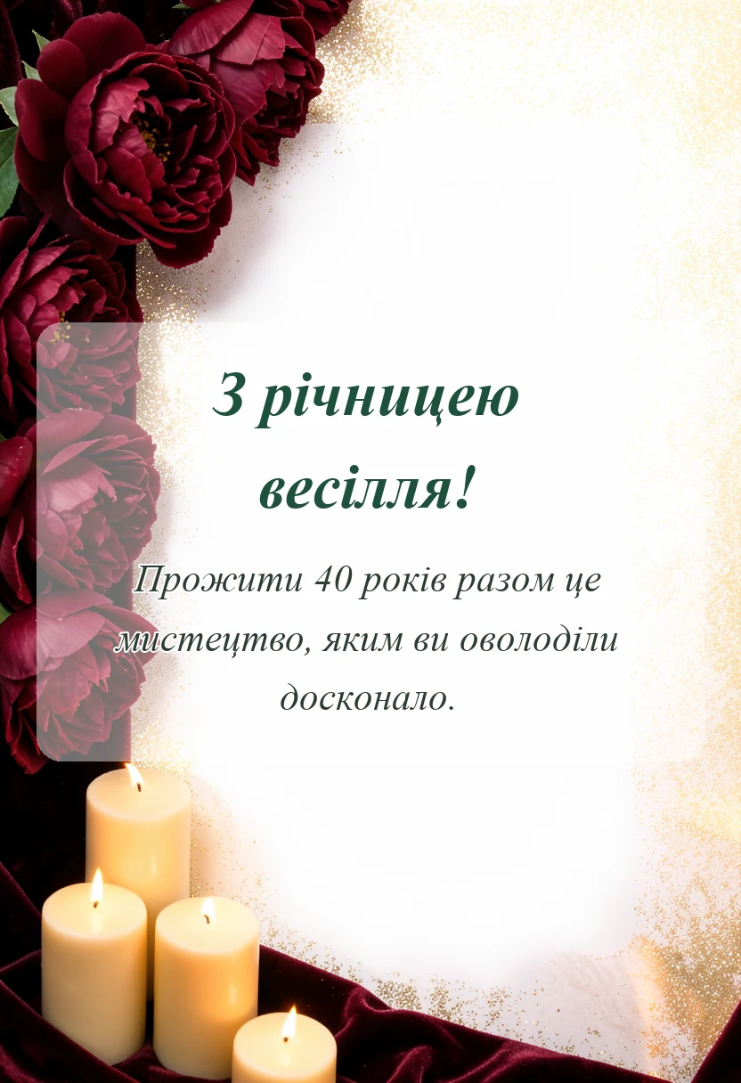 листівка з побажанням - привітання з рубіновим весіллям своїми словами