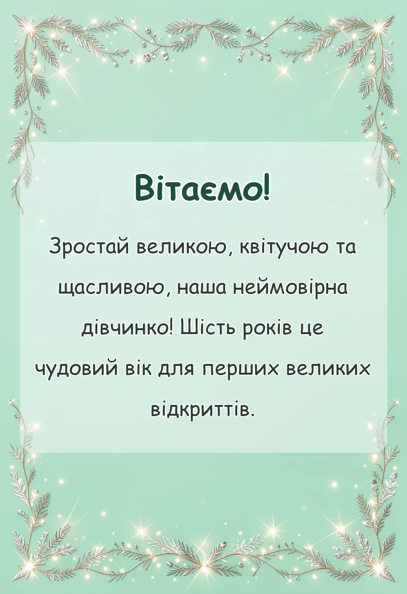 унікальна листівка - привітання з днем народження 6 років дівчинці