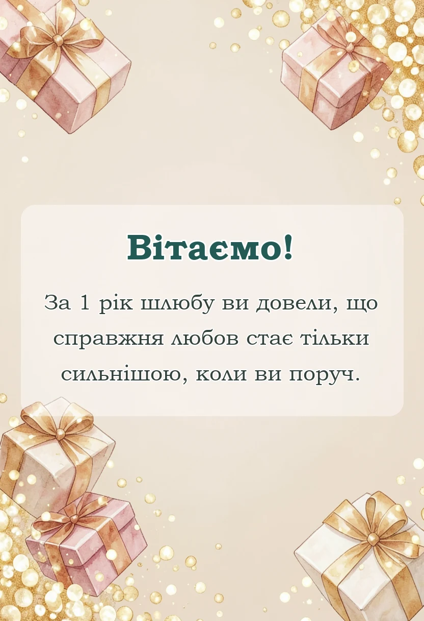 листівка з побажанням - привітання з річницею весілля 1 рік ситцеве весілля