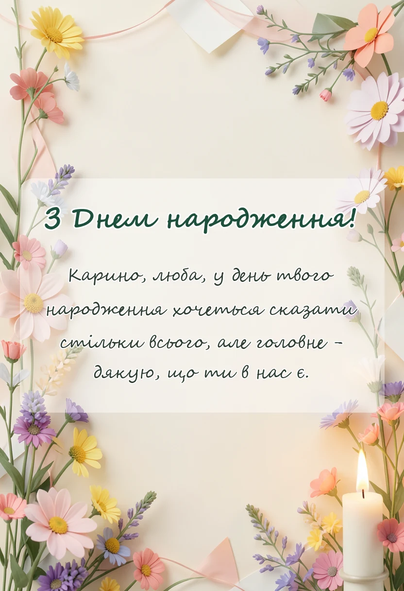 унікальна листівка - листівка з днем народження карина