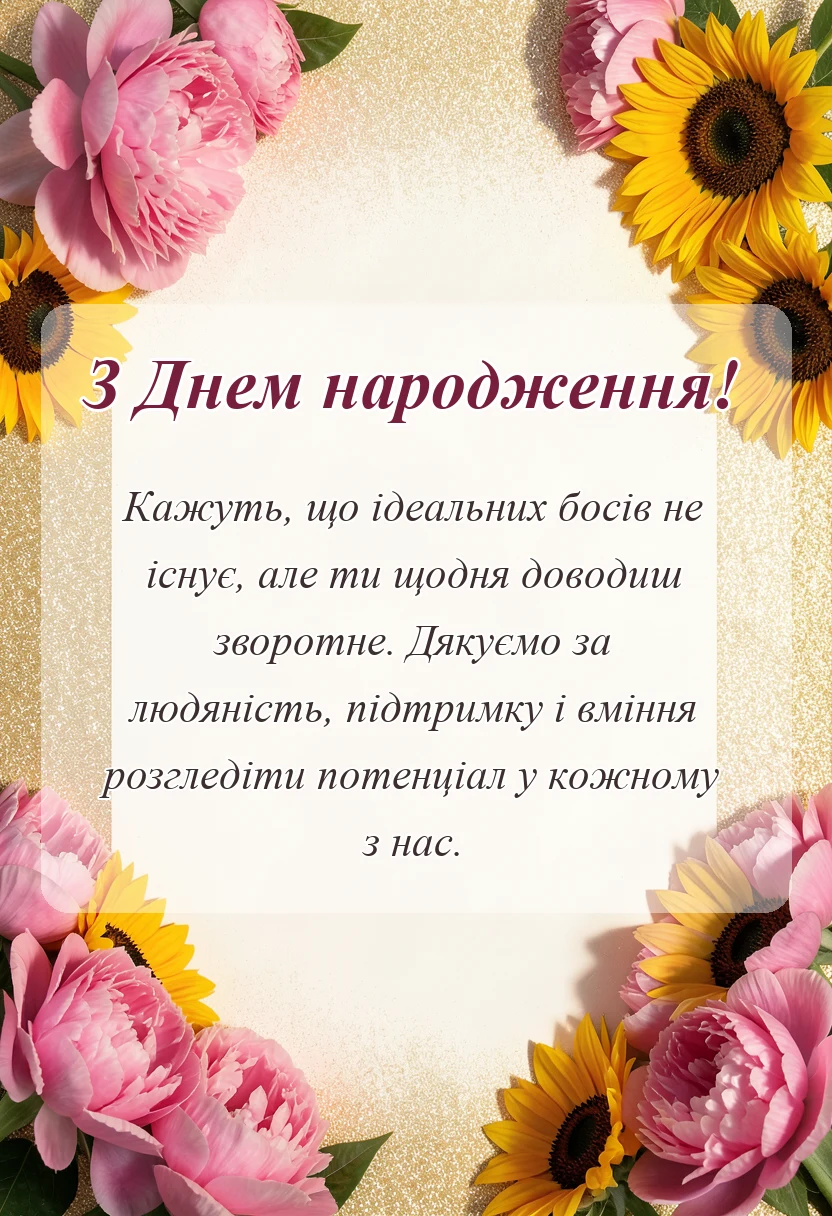 вітальна листівка - прикольне привітання з днем народження шефу