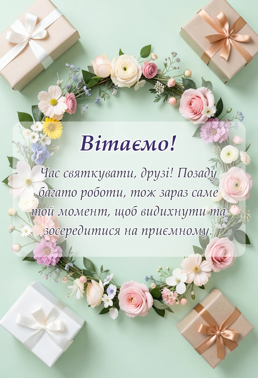 листівка з побажанням - привітання колег з новим роком своїми словами