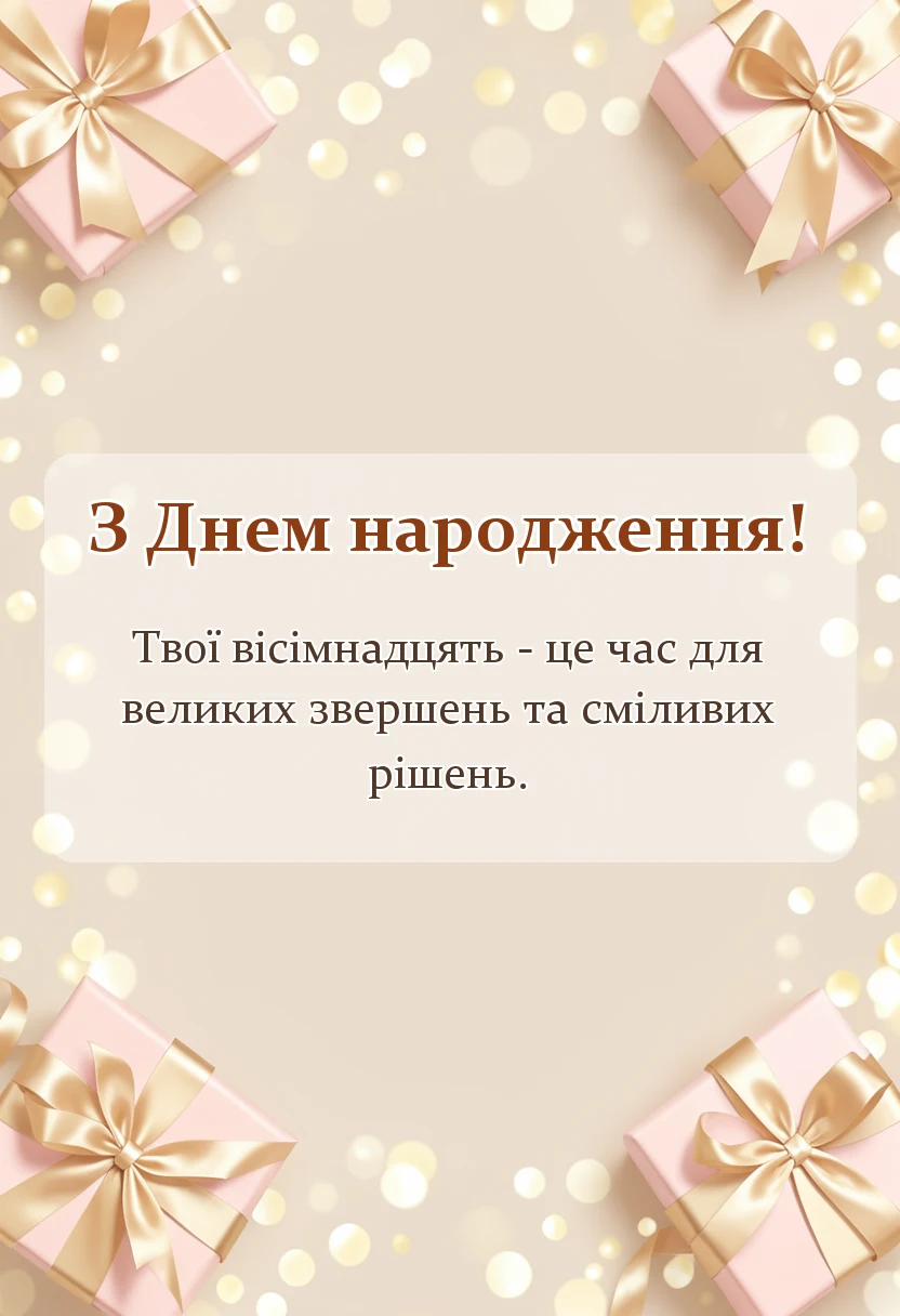 святкова картинка: привітання з днем народження вісімнадцятиріччя від мами і тата