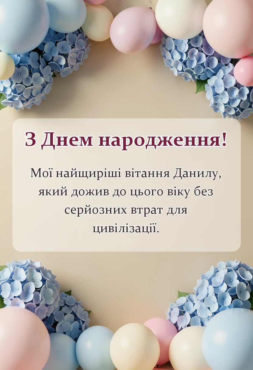 унікальна листівка - привітання з днем народження данилу