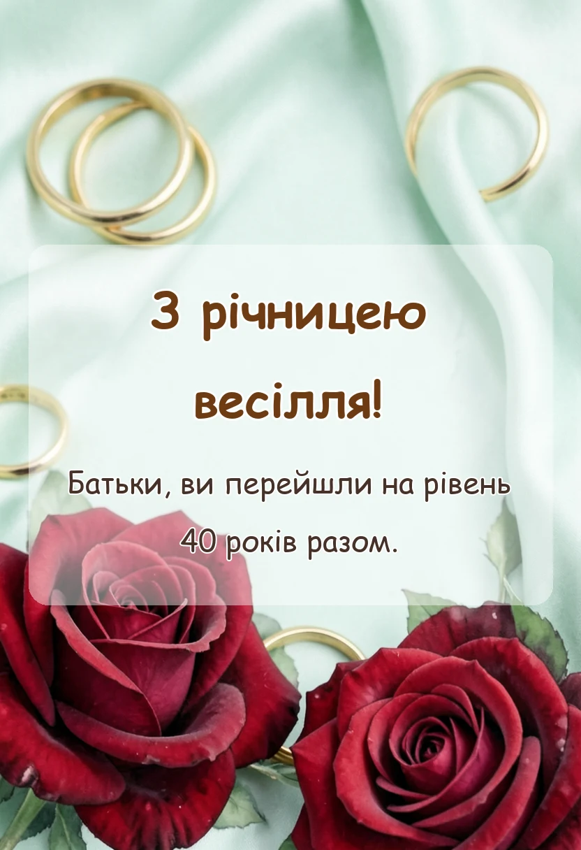 унікальна листівка - привітання з рубіновим весіллям своїми словами