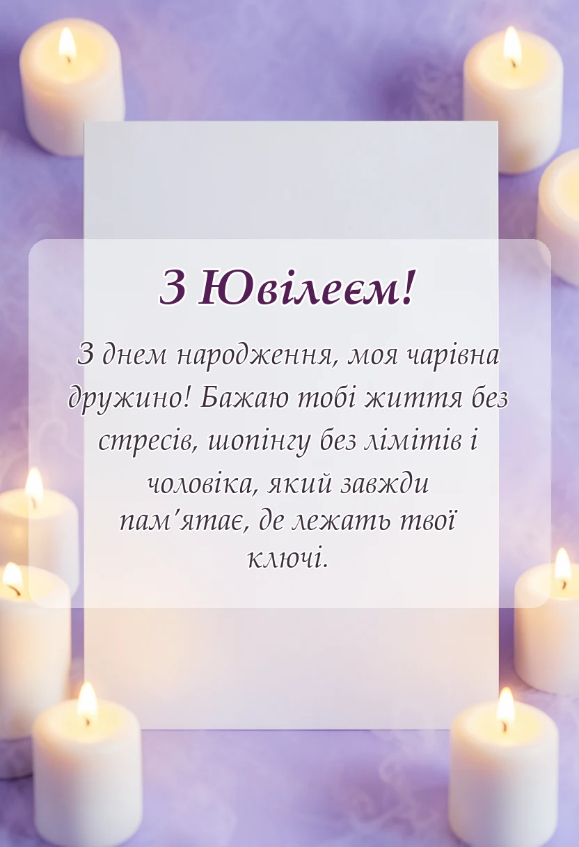 вітальна листівка - привітання з ювілеєм дружині