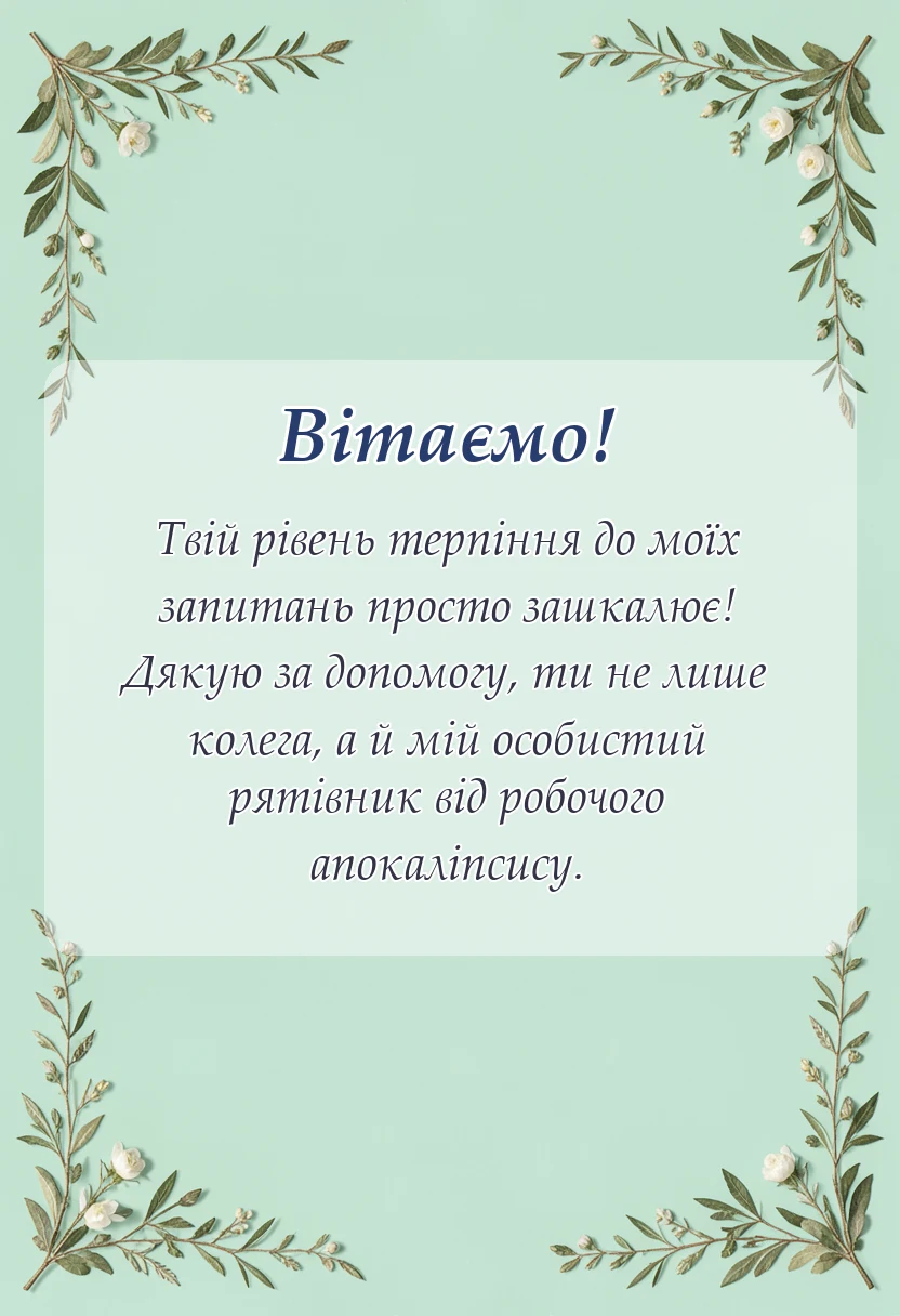 вітальна листівка - подяка колезі за роботу