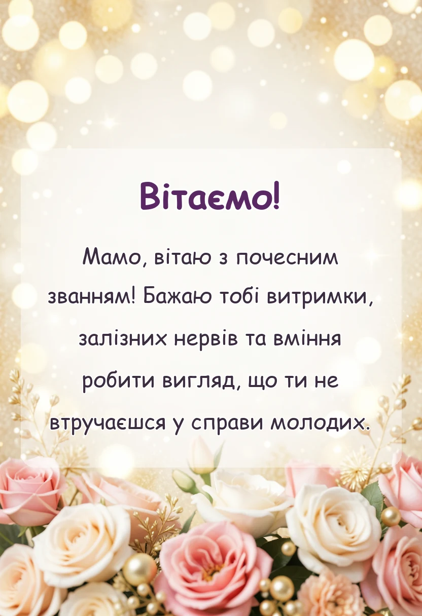 красива листівка: вітання мамі з весіллям дочки