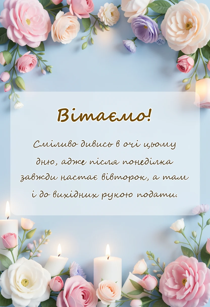 унікальна листівка - побажання гарного понеділка та вдалого тижня