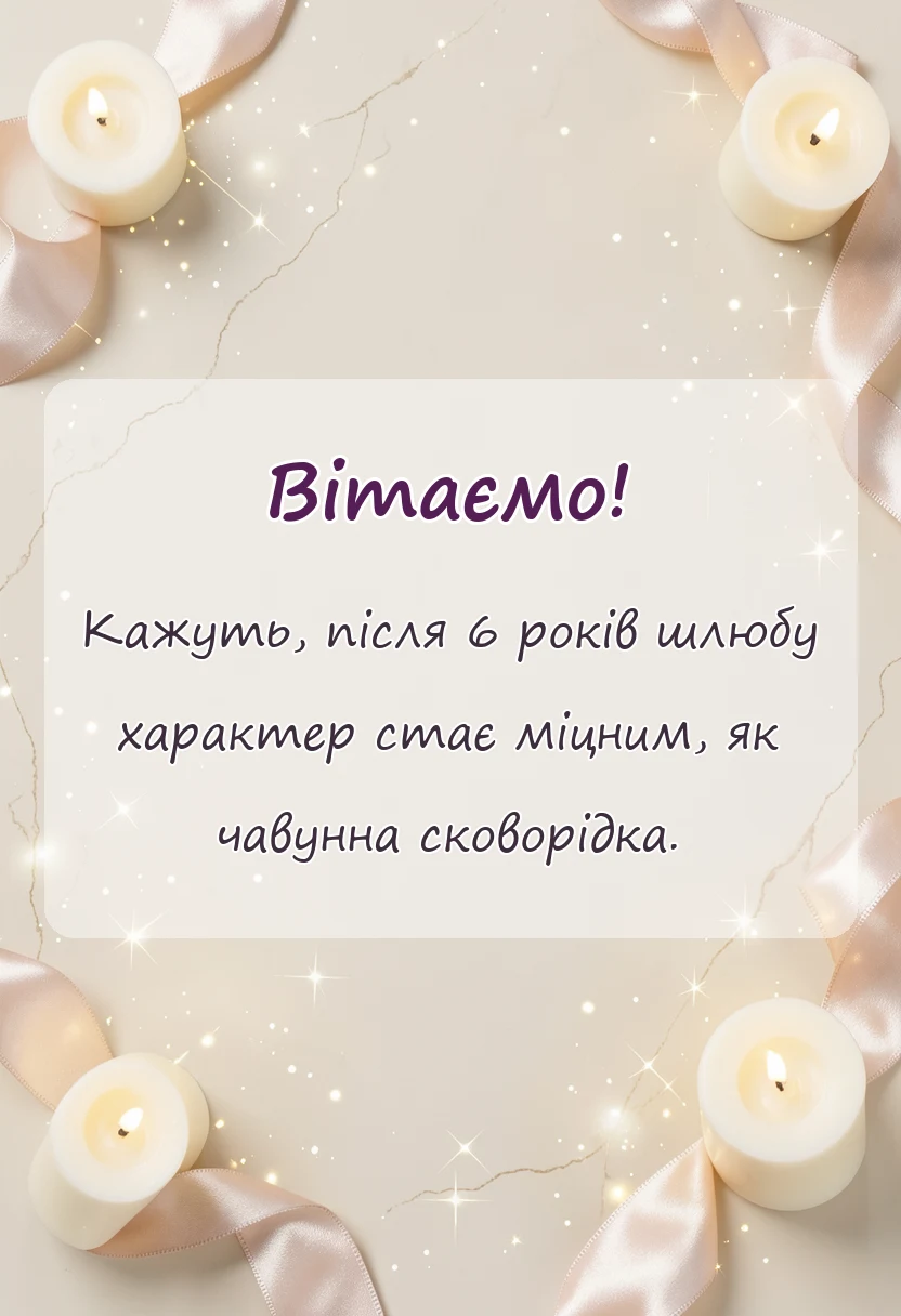 вітальна листівка - привітання з річницею весілля 6 років своїми словами