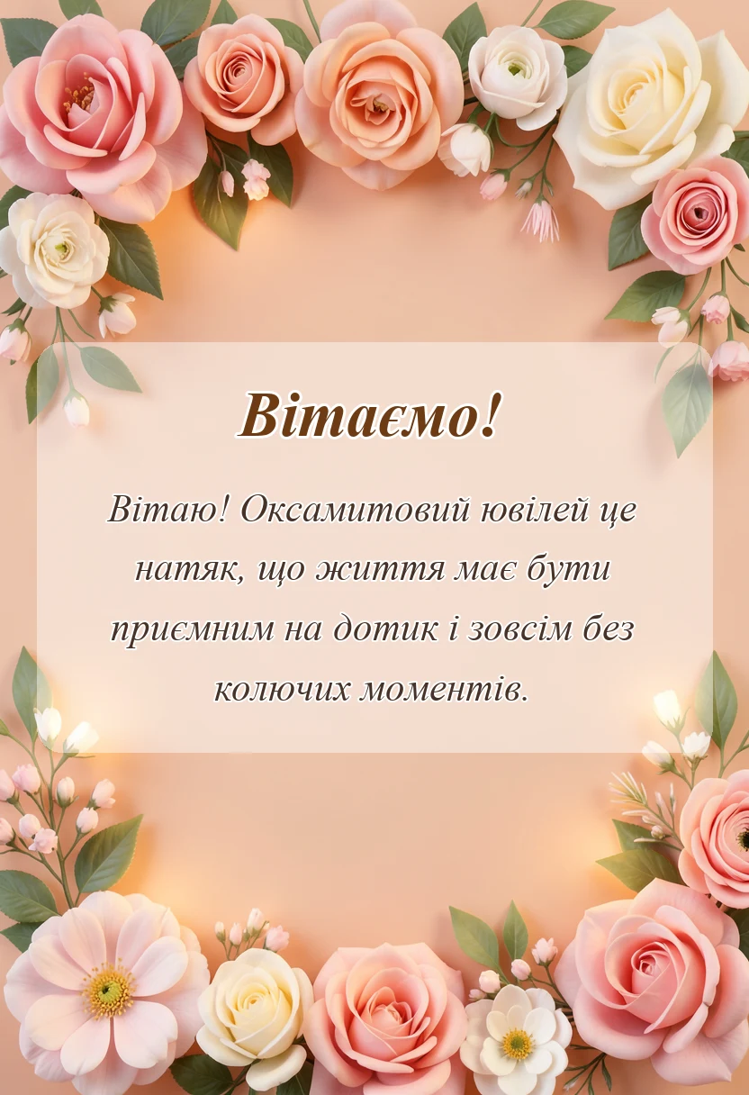 унікальна листівка - привітання з оксамитовим ювілеєм весілля своїми словами
