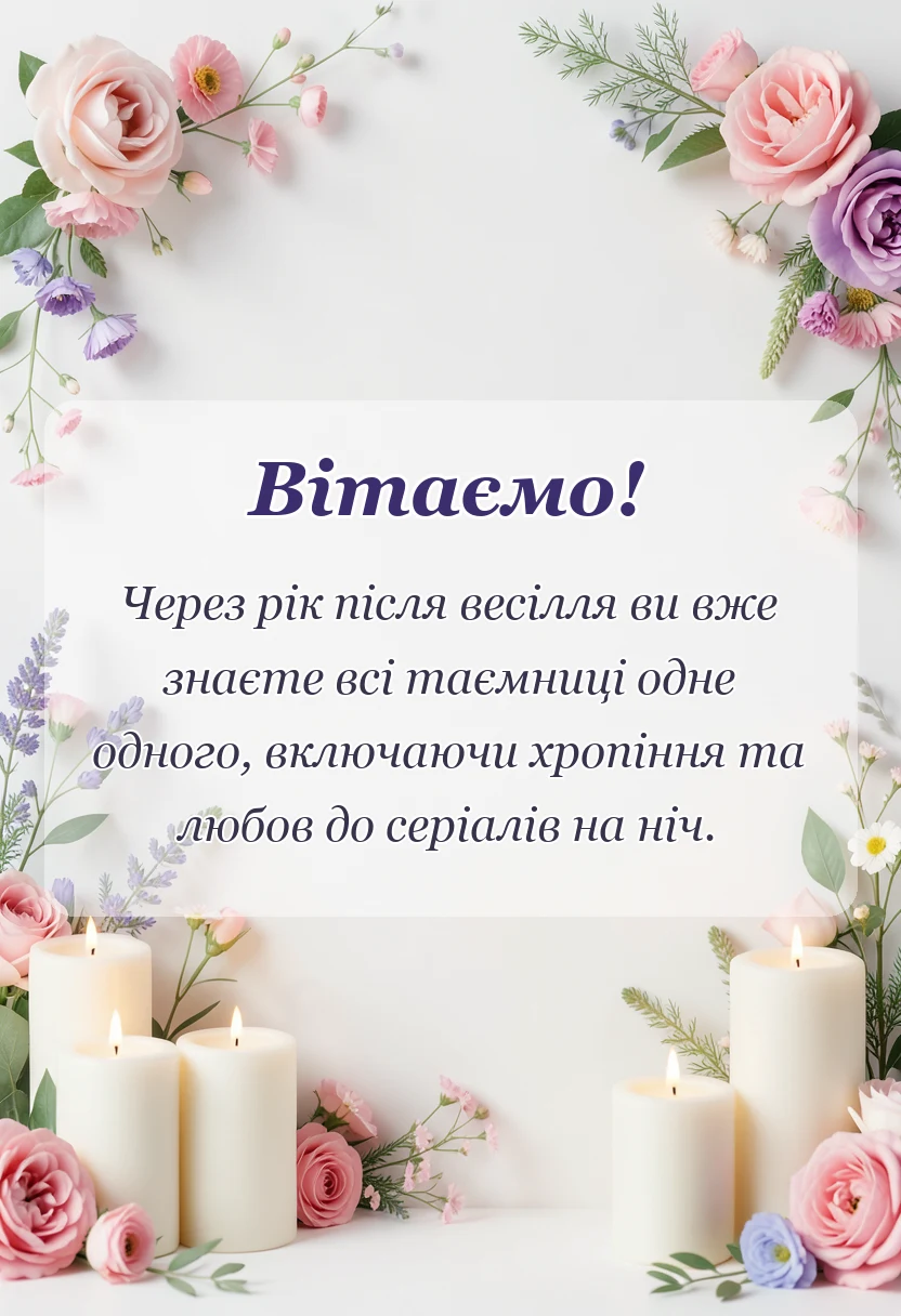 святкова картинка: привітання з річницею весілля 1 рік ситцеве весілля