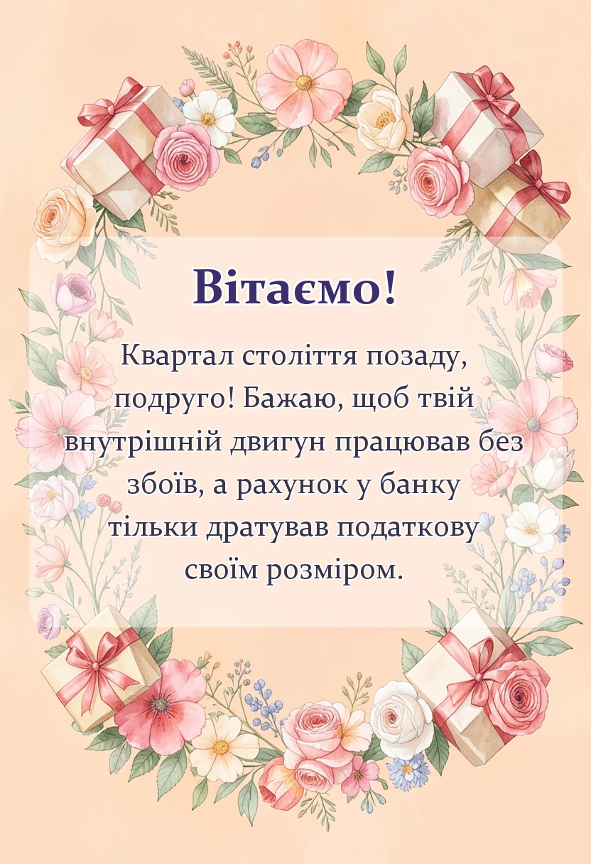 унікальна листівка - привітання з 25-річчям жінці