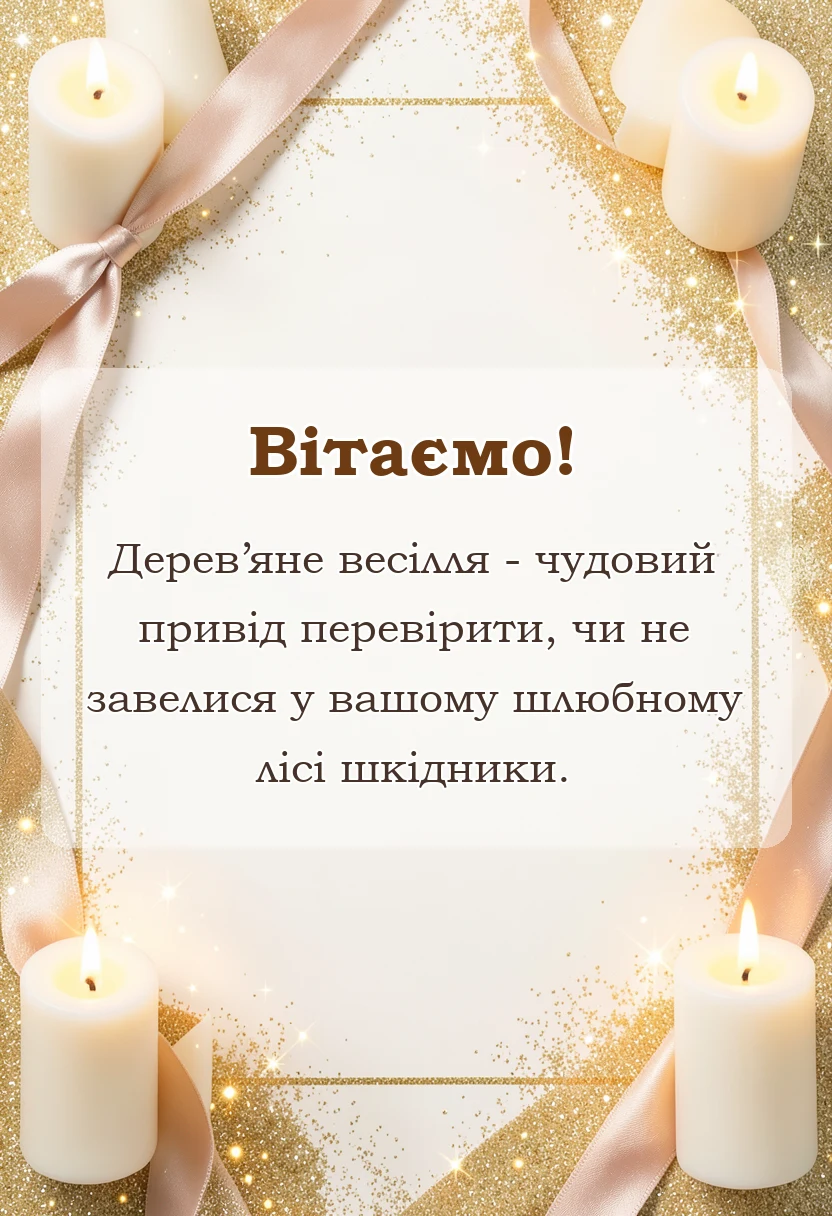 красива листівка: дерев'яне весілля привітання