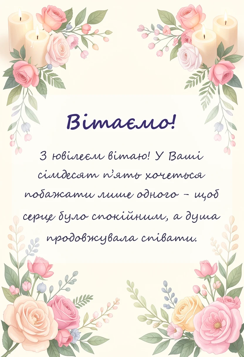 вітальна листівка - привітання з 75-річчям жінці