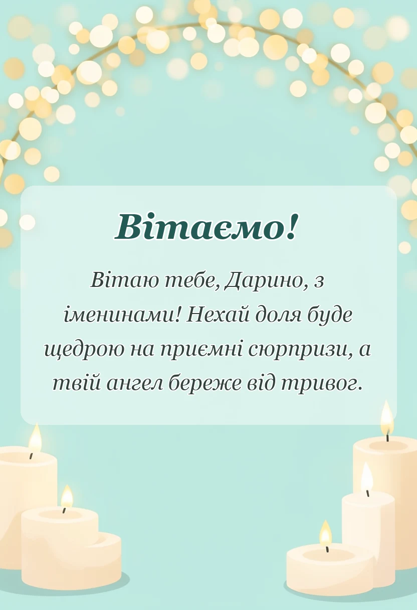 святкова картинка: привітання з днем ангела дарини