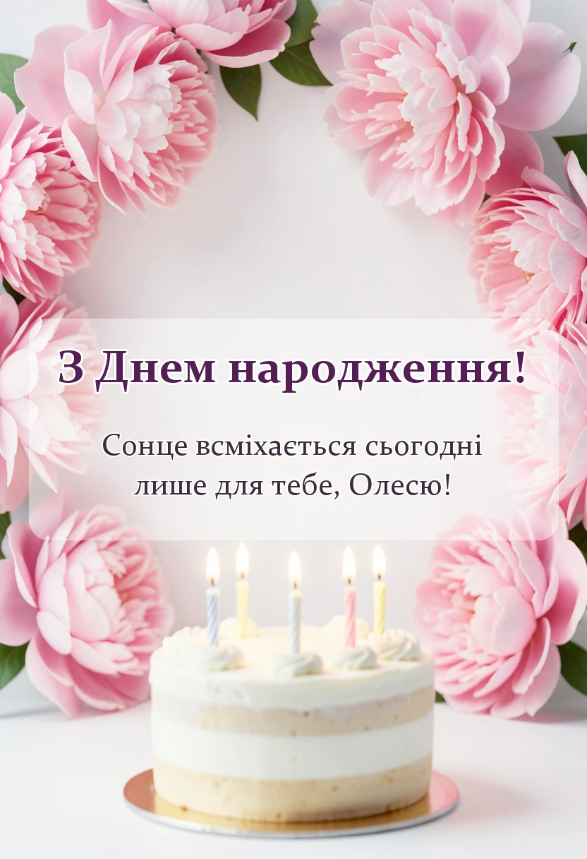 вітальна листівка - привітання з днем народження олесі