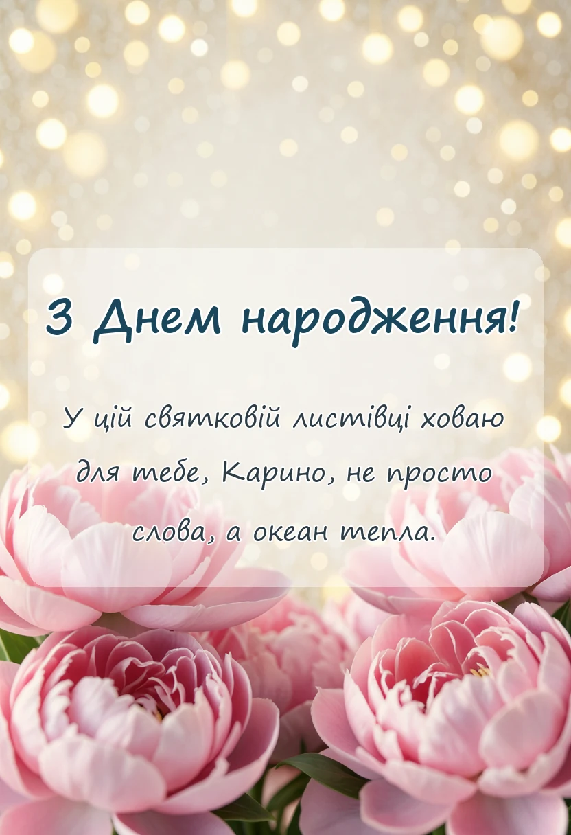 святкова картинка: листівка з днем народження карина