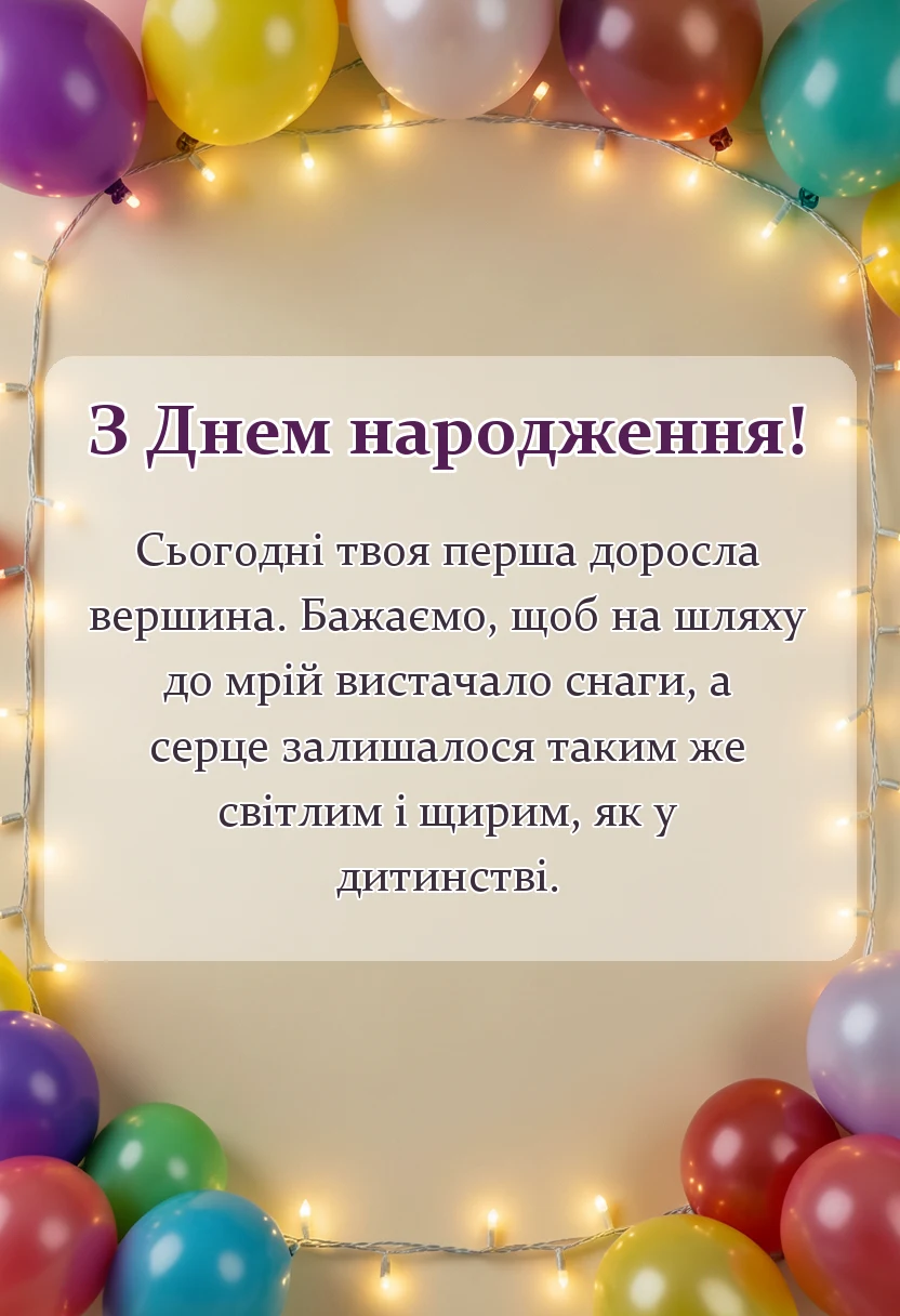 святкова картинка: привітання з днем народження вісімнадцятиріччя від мами і тата