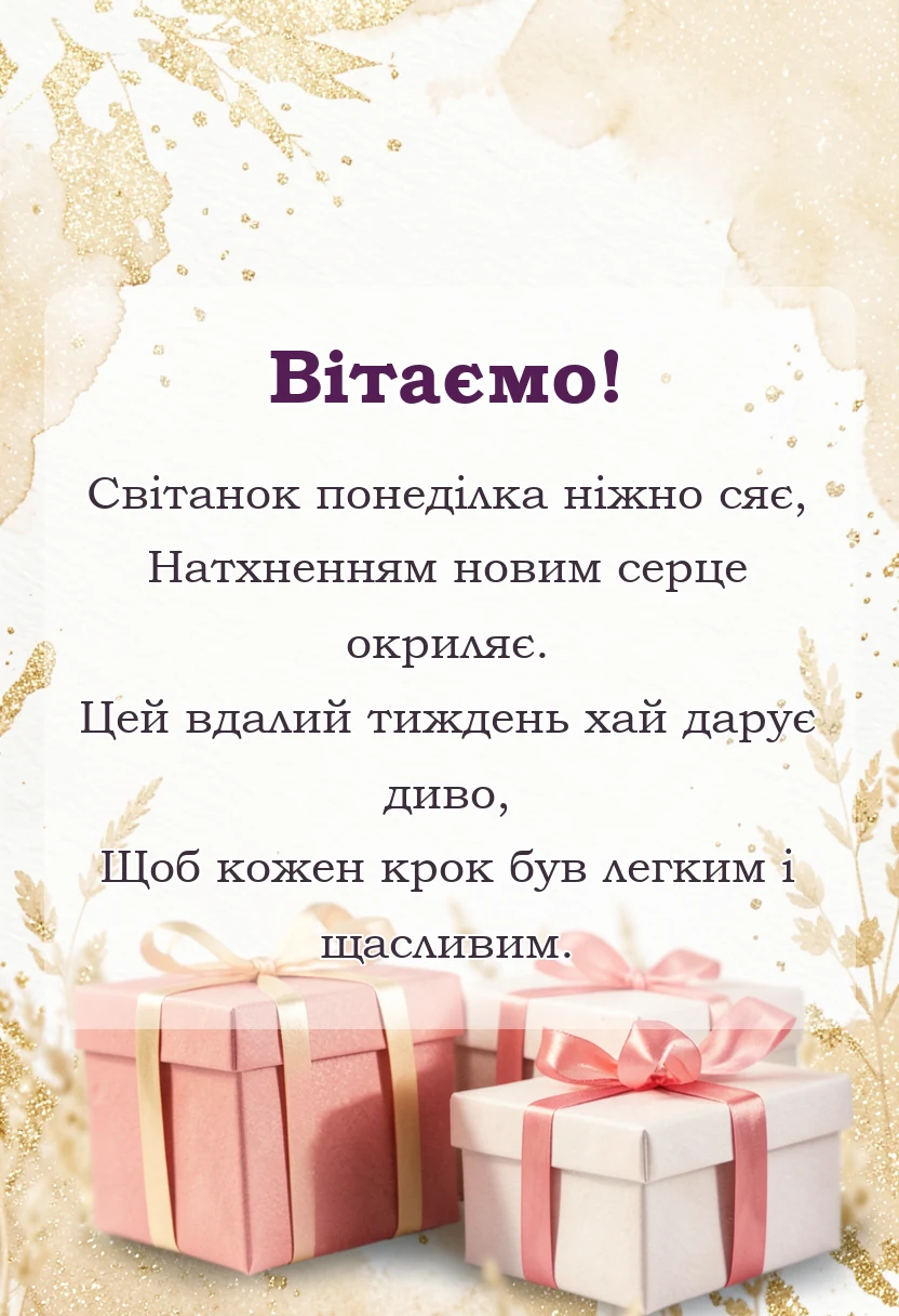 вітальна листівка - побажання гарного понеділка та вдалого тижня