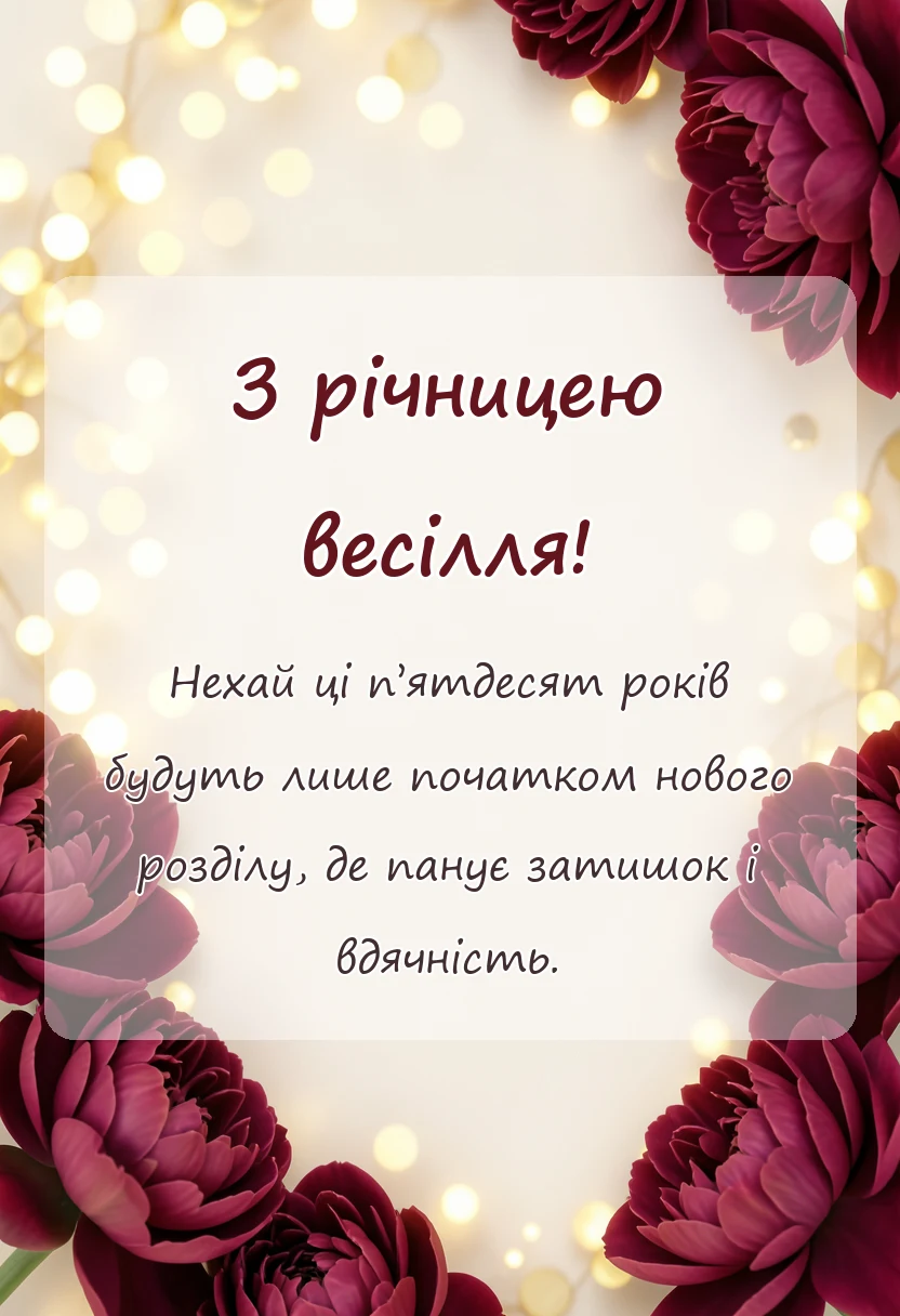 красива листівка: привітання з золотим весіллям батькам
