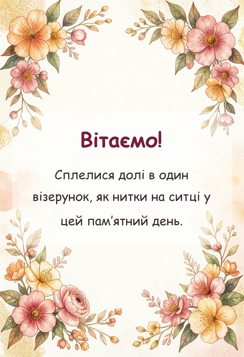 листівка з побажанням - привітання з річницею весілля 1 рік ситцеве весілля