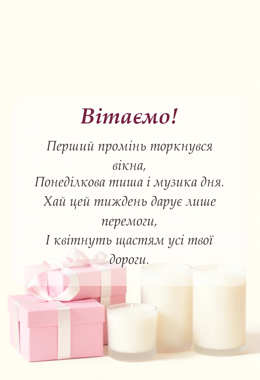 красива листівка: побажання гарного понеділка та вдалого тижня