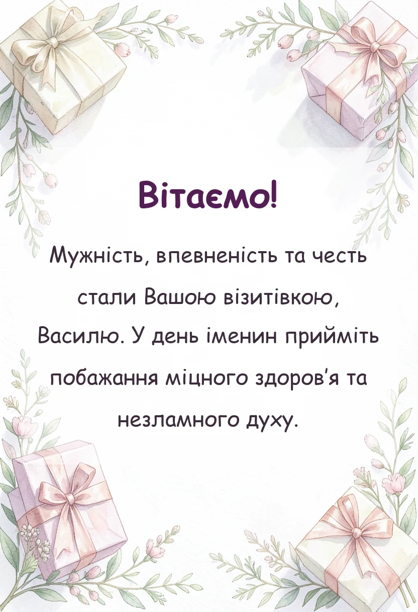 вітальна листівка - привітання з василем