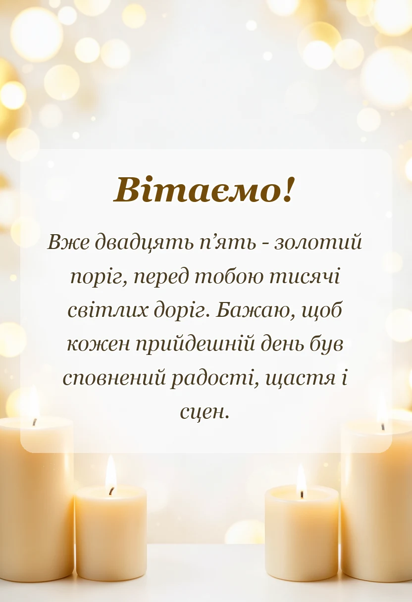 листівка з побажанням - привітання з 25-річчям жінці