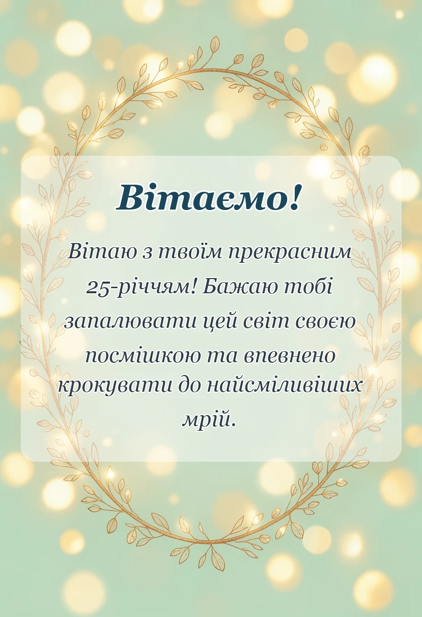 листівка з побажанням - привітання з 25-річчям жінці