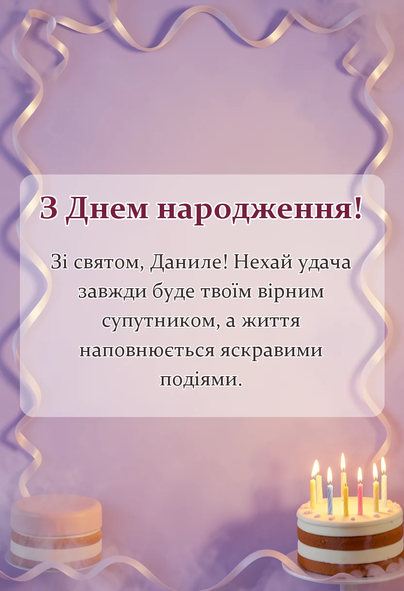 вітальна листівка - привітання з днем народження данилу