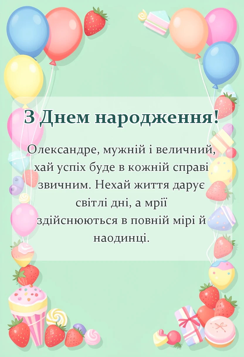 листівка з побажанням - привітання з днем народження олександр
