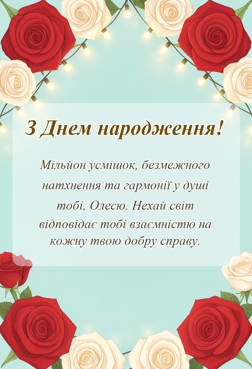 унікальна листівка - привітання з днем народження олесі