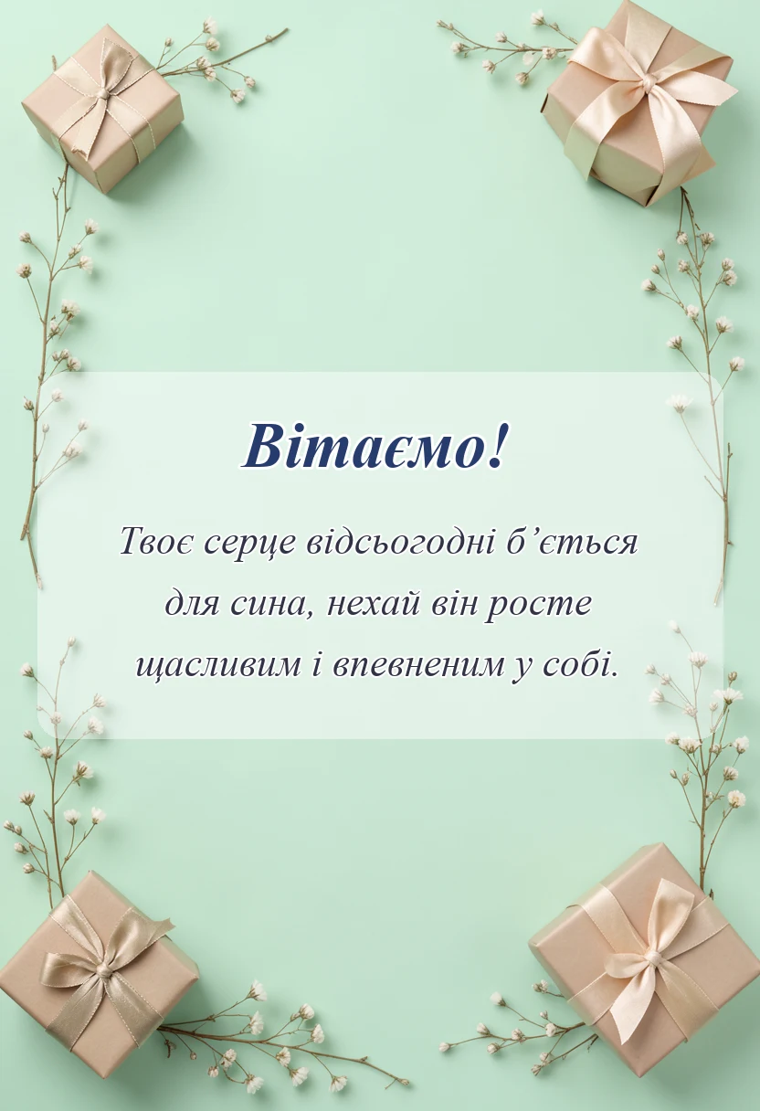 унікальна листівка - привітання з народженням сина