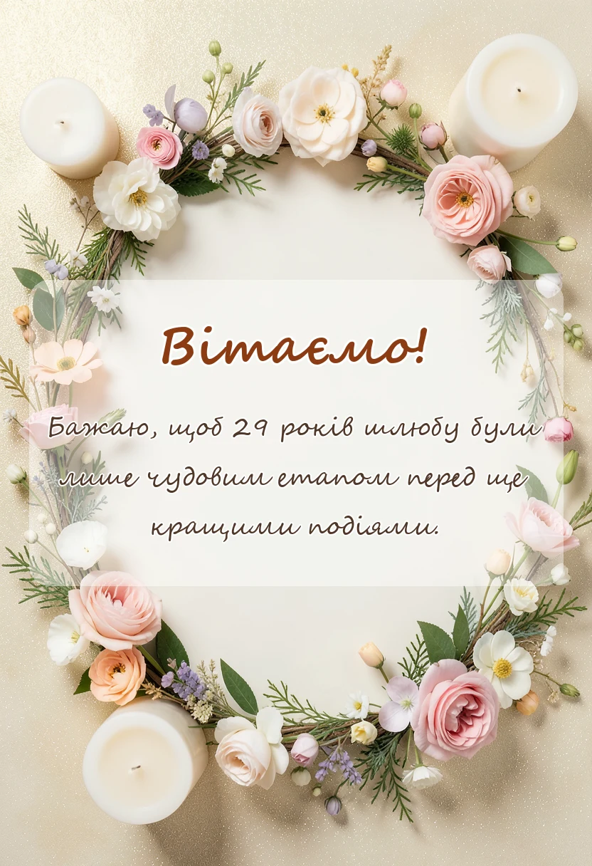 красива листівка: привітання з оксамитовим ювілеєм весілля своїми словами