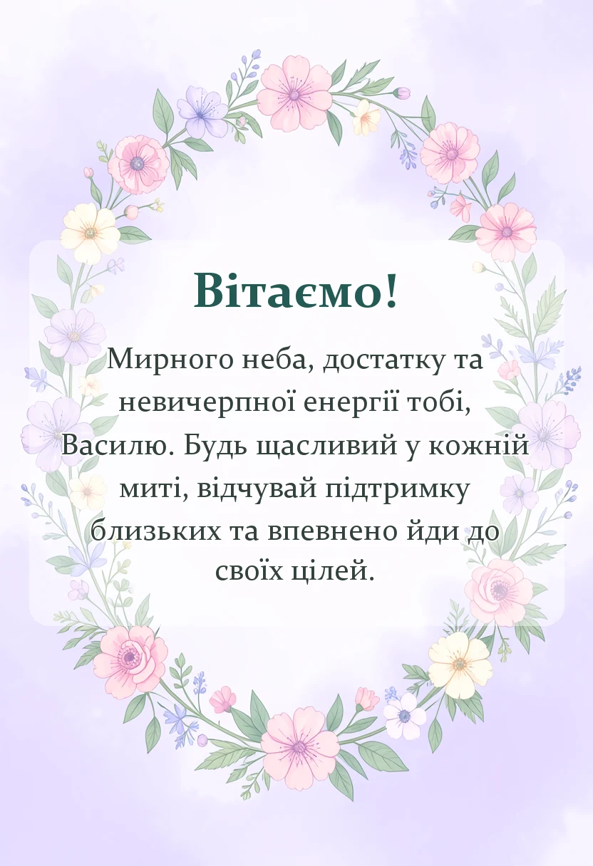 листівка з побажанням - привітання з василем
