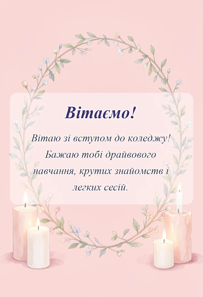 святкова картинка: привітання з вступом до коледжу