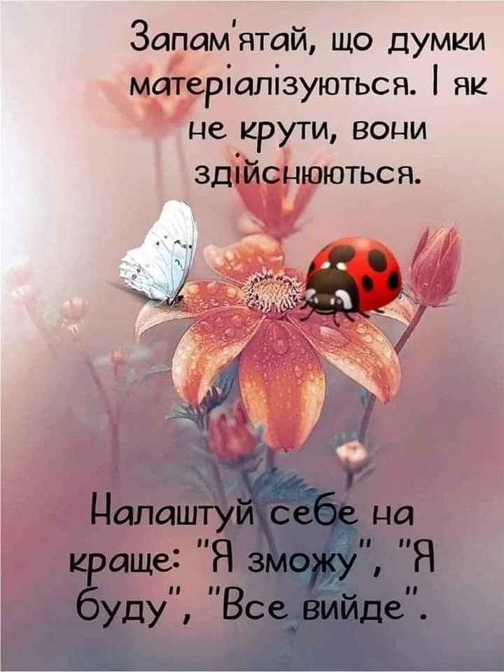 Квітка з жуків та надихаючим українським текстом про позитивне мислення.