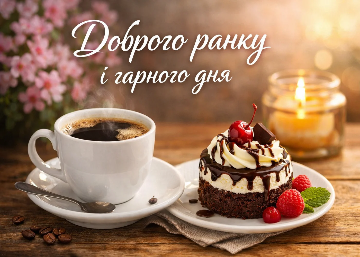 Кава та торт з ягід для доброго ранку