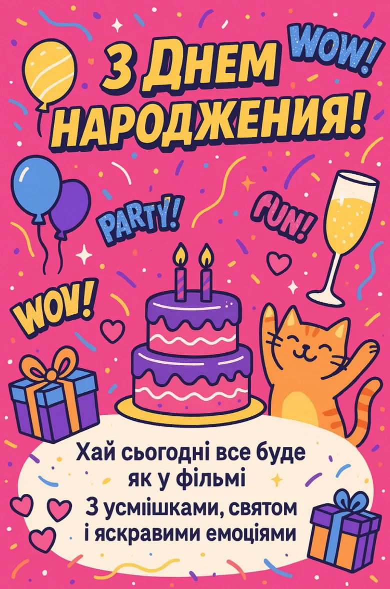 Яскраве привітання з днем народження українською мовою