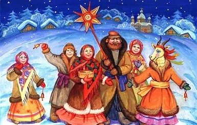 Святковий зимовий образ з персонажами та сніговими будинками