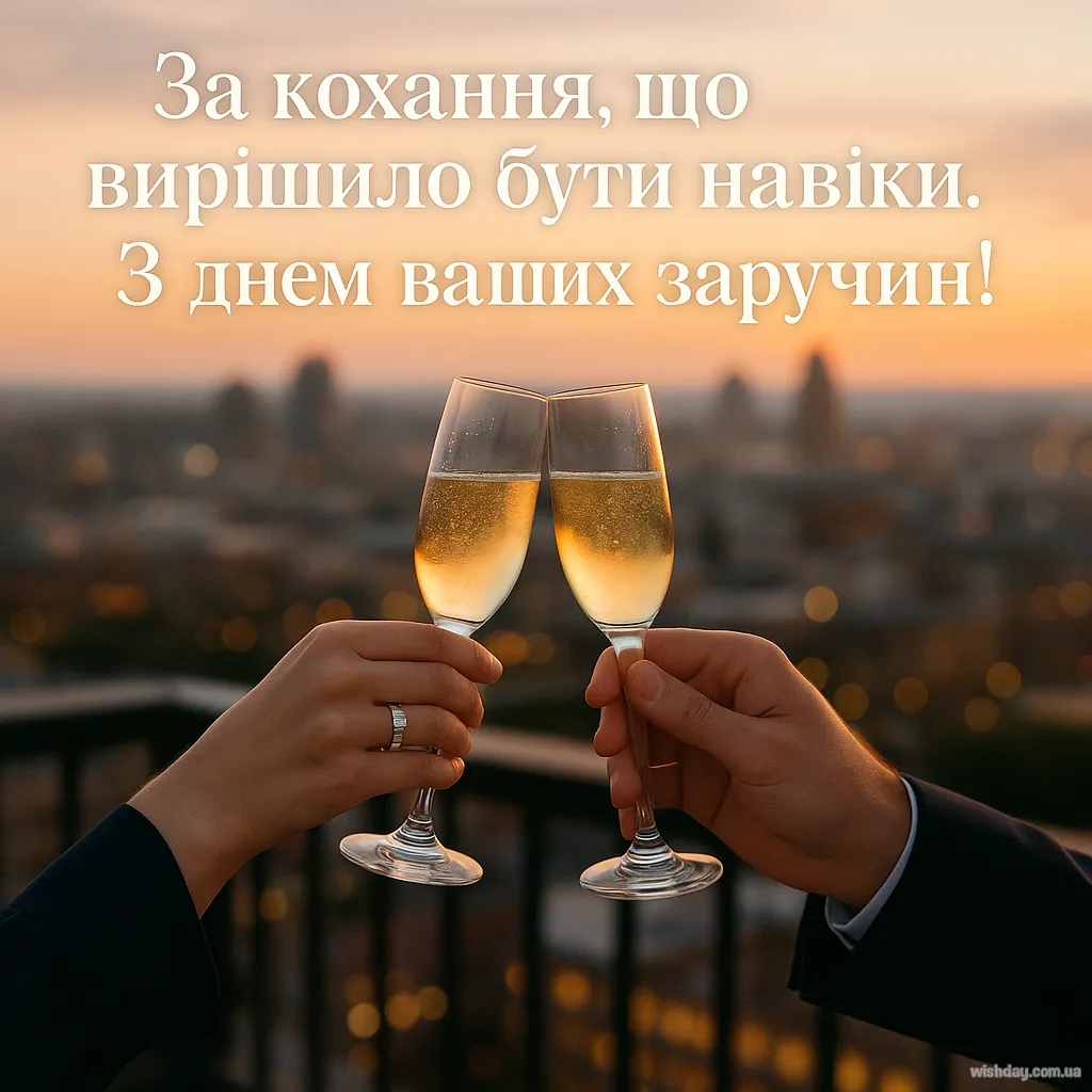 Два шампанських бокали на заході сонця під час заручин.